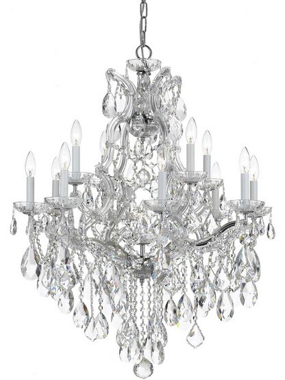 Maria Theresa Clear Crystal and Glass 13 Light Chandelier in Polished Chrome.